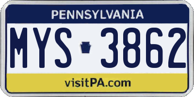 PA license plate MYS3862