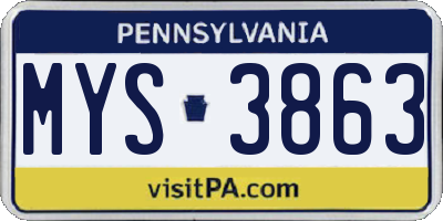 PA license plate MYS3863