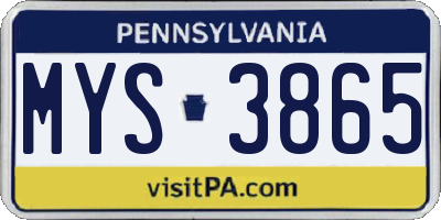 PA license plate MYS3865