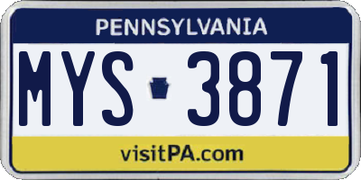 PA license plate MYS3871