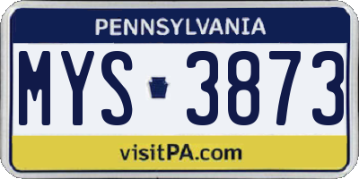 PA license plate MYS3873