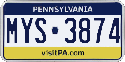 PA license plate MYS3874