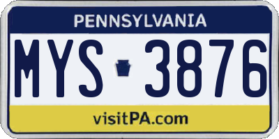 PA license plate MYS3876