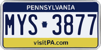 PA license plate MYS3877