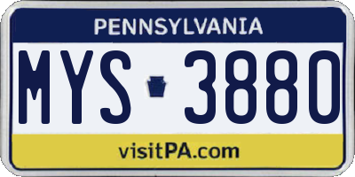 PA license plate MYS3880