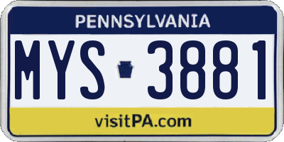 PA license plate MYS3881