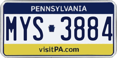PA license plate MYS3884
