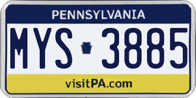 PA license plate MYS3885