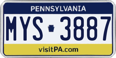PA license plate MYS3887