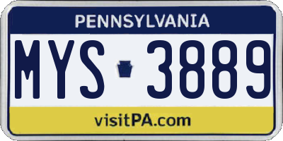 PA license plate MYS3889