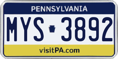 PA license plate MYS3892