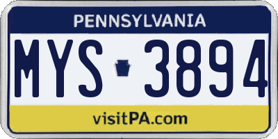 PA license plate MYS3894
