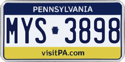 PA license plate MYS3898