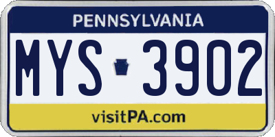PA license plate MYS3902