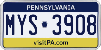 PA license plate MYS3908