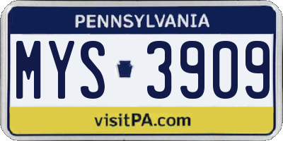 PA license plate MYS3909