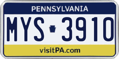 PA license plate MYS3910
