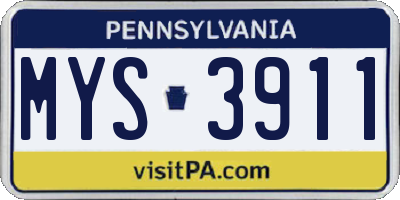 PA license plate MYS3911