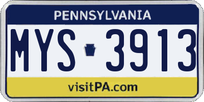 PA license plate MYS3913