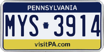 PA license plate MYS3914