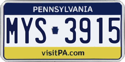 PA license plate MYS3915