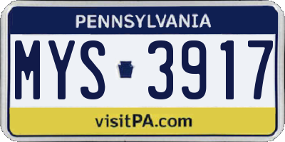 PA license plate MYS3917