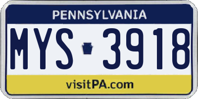 PA license plate MYS3918