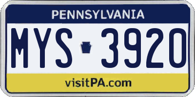 PA license plate MYS3920