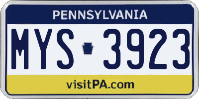 PA license plate MYS3923