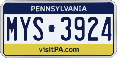 PA license plate MYS3924