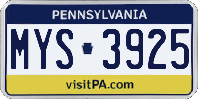 PA license plate MYS3925