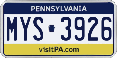 PA license plate MYS3926