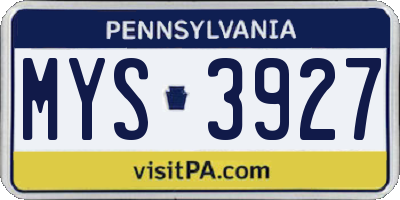 PA license plate MYS3927
