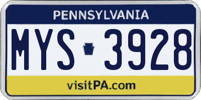PA license plate MYS3928