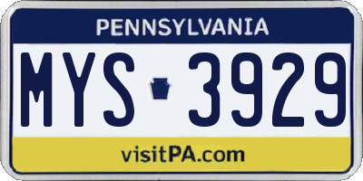 PA license plate MYS3929
