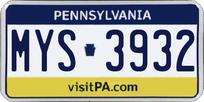 PA license plate MYS3932