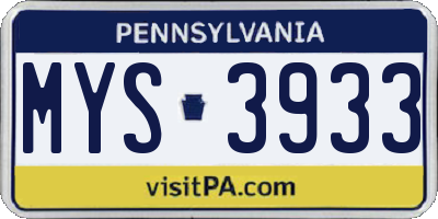 PA license plate MYS3933