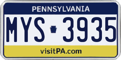 PA license plate MYS3935