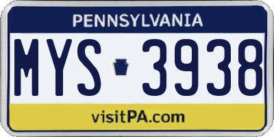 PA license plate MYS3938