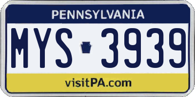 PA license plate MYS3939