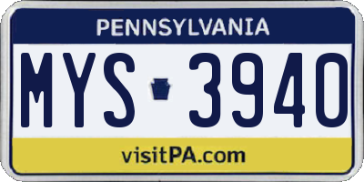 PA license plate MYS3940