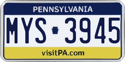 PA license plate MYS3945