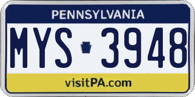 PA license plate MYS3948