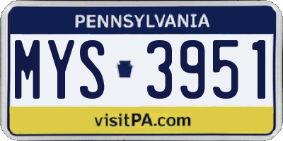 PA license plate MYS3951