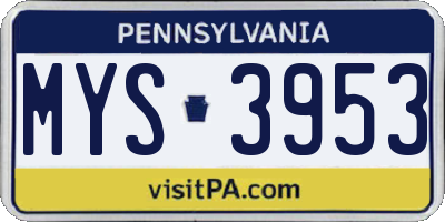 PA license plate MYS3953