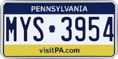 PA license plate MYS3954