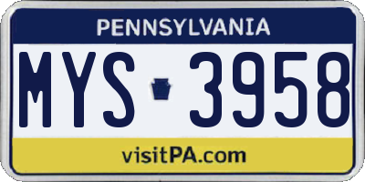 PA license plate MYS3958