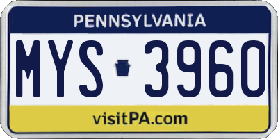 PA license plate MYS3960