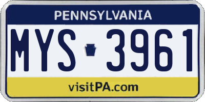 PA license plate MYS3961