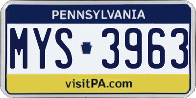 PA license plate MYS3963